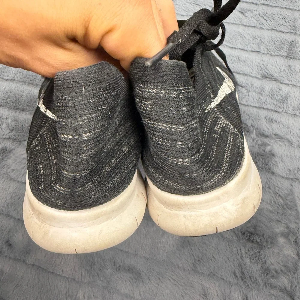 Nike Free RN Flyknit Womens 7.5 Black White Running Shoes 831070-001